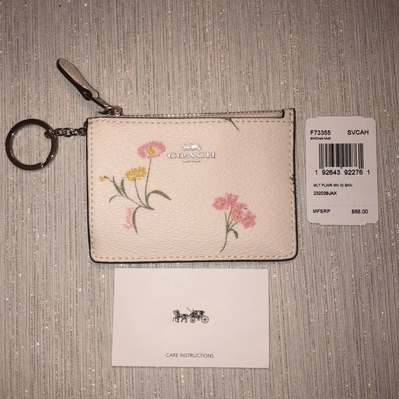 White Multi Floral Coach Mini ID Wallet - Picture 1 of 2